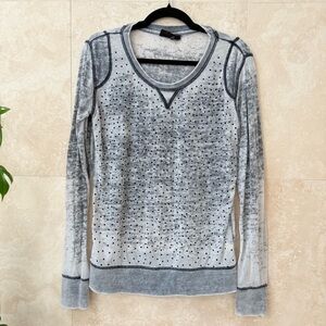 Jeans by Buffalo Gray Studded Long Sleeve Top Acid Wash V-Neck Small